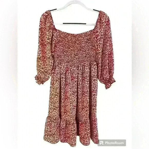 Lea & Viola Drop Waist Floral Long Balloon Sleeve Babydoll Mini Dress - Picture 1 of 4